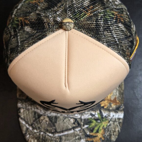 Realtree Camo / Beige 5 Panel Snapback Cap LARGE LOGO - Picture 5 of 6